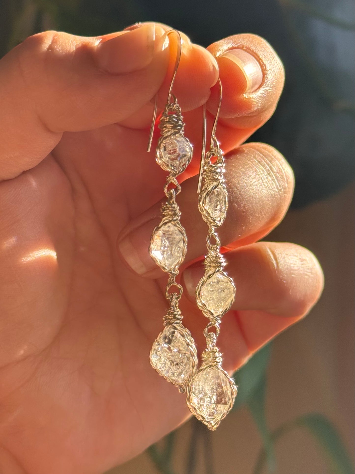 Triple Herkimer Diamond Earrings ~ Sterling