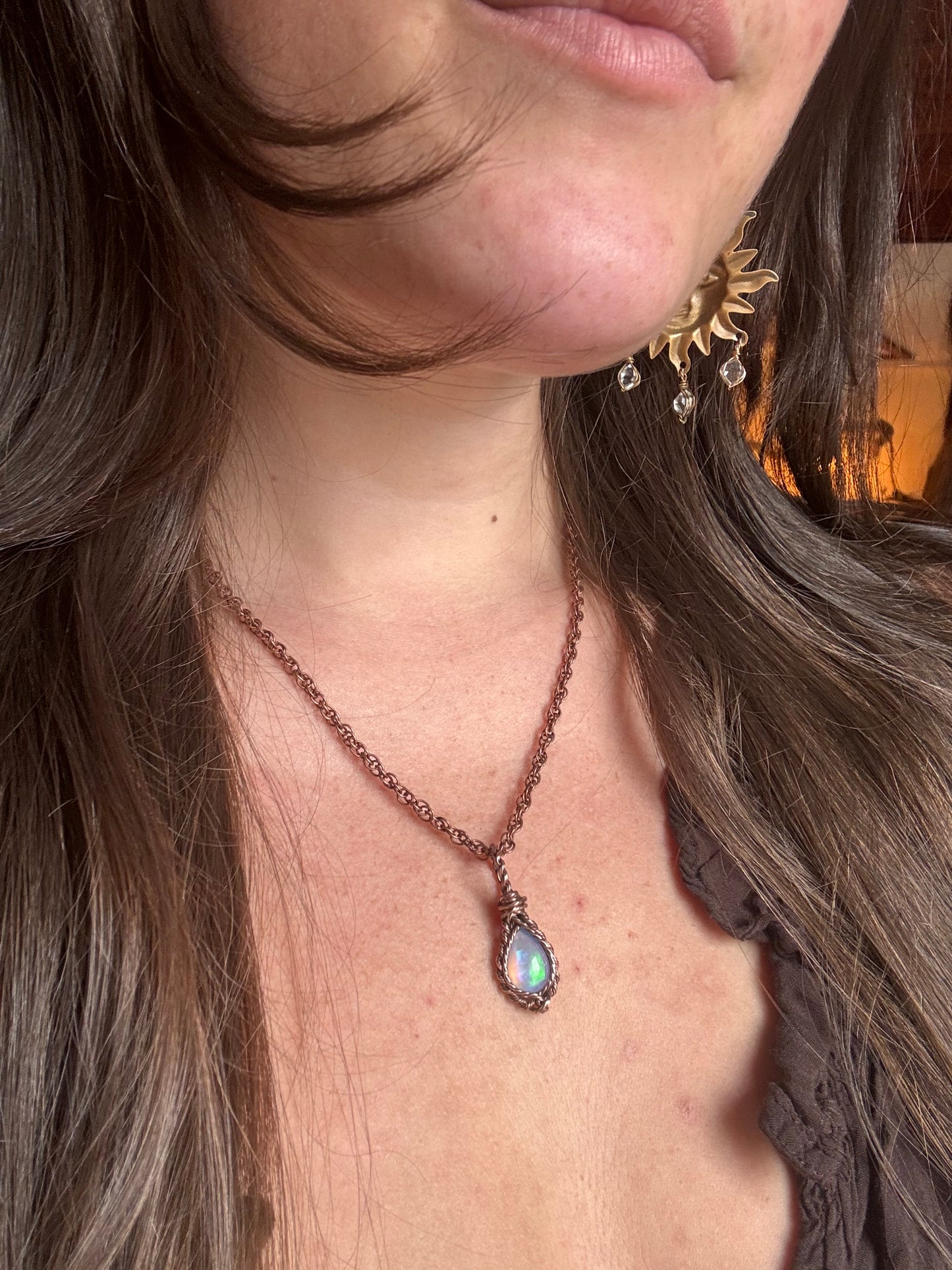 Genuine Opal Teardrop in copper