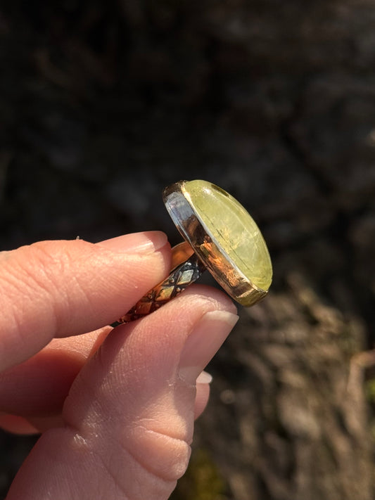 Brass Prehnite Ring ~size 7