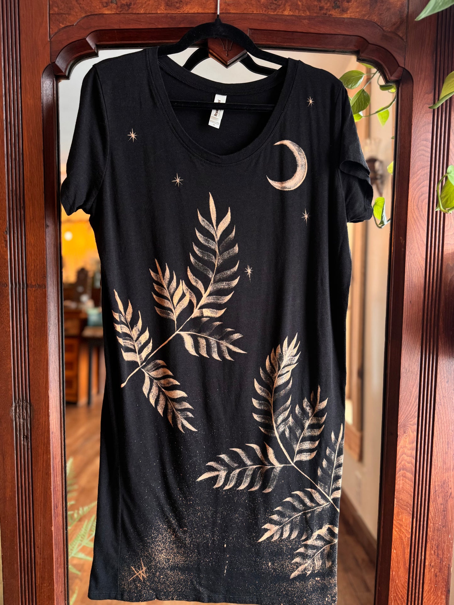 Handpainted fern tee dress L