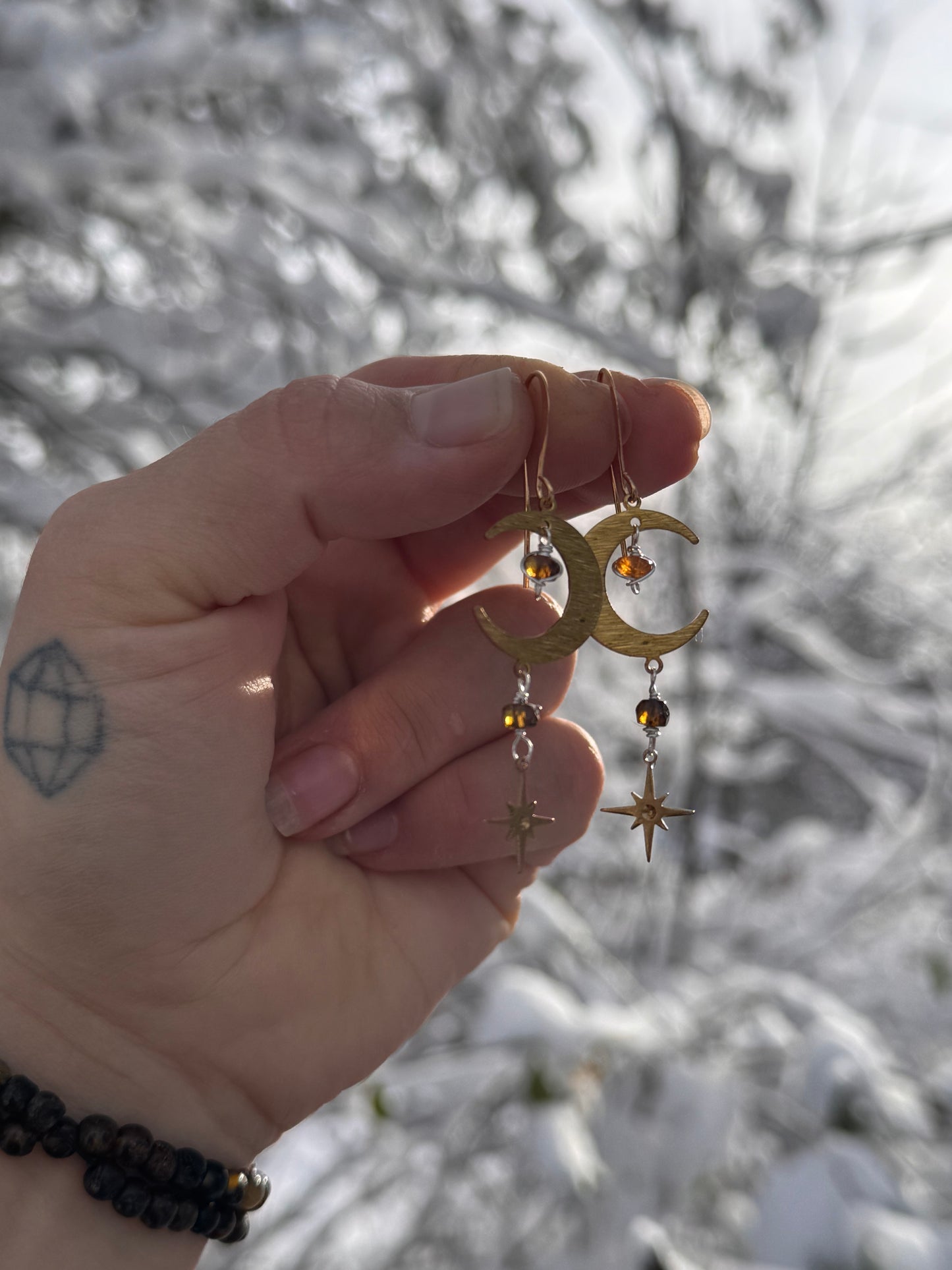 Solstice Moon Earrings ~ brown tourmaline