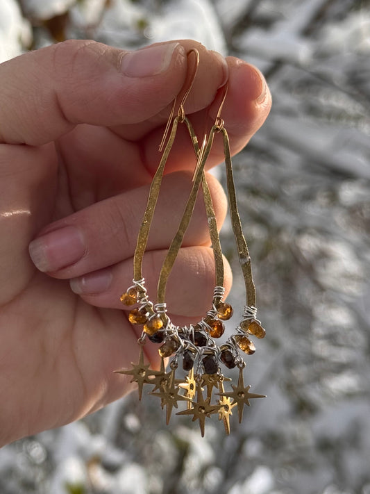 Solstice Hoop Earrings ~ bold brass and silver