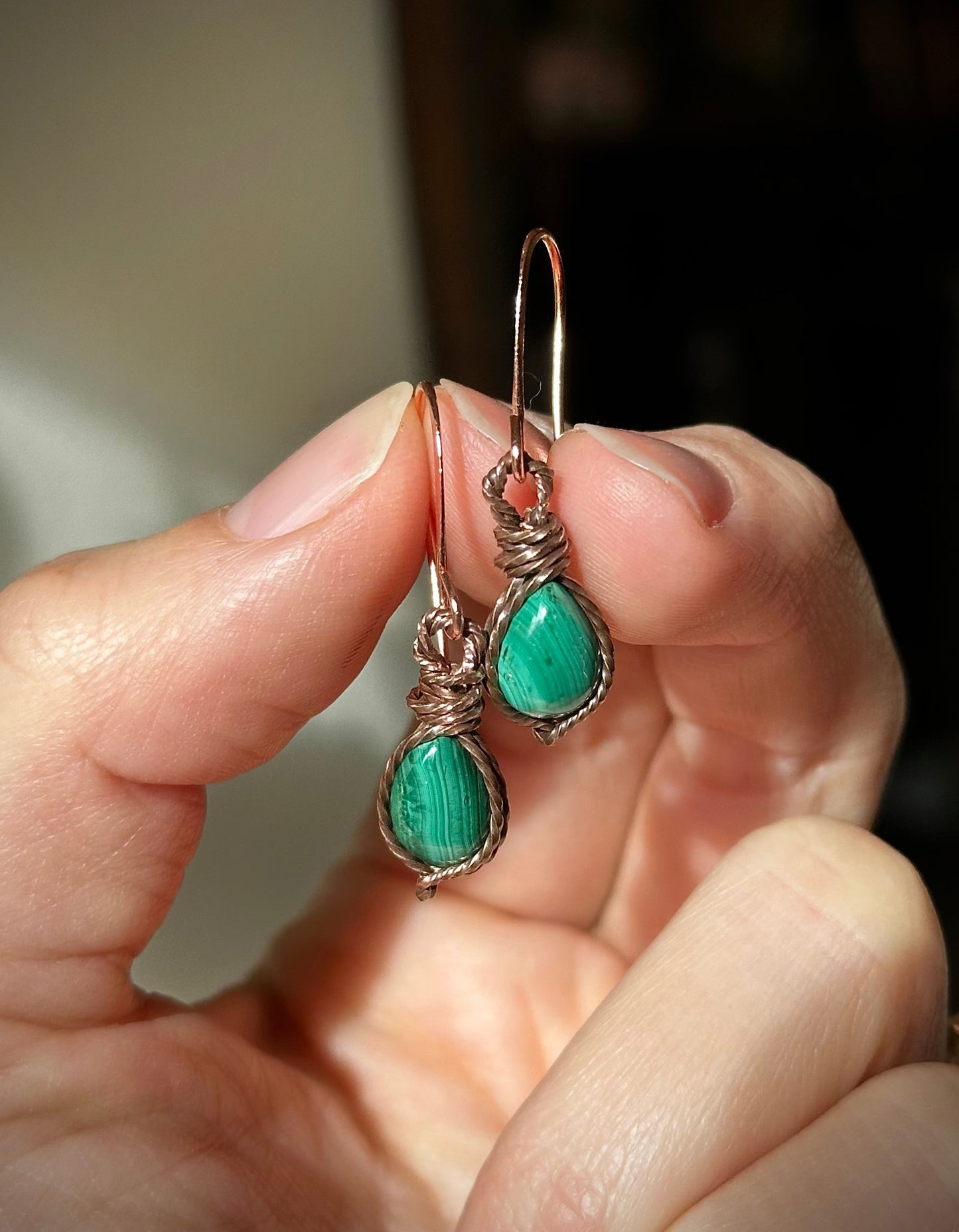 Malachite Earrings ~ Copper