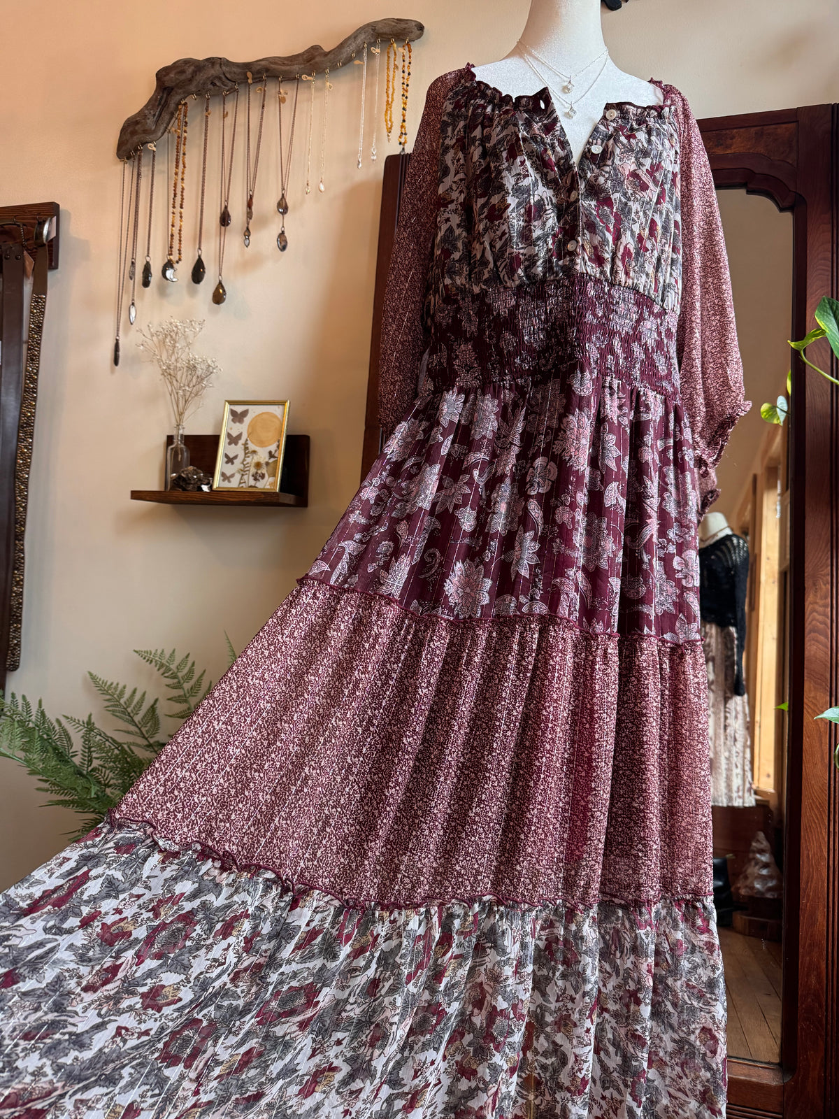 Size XL boho burgundy dress