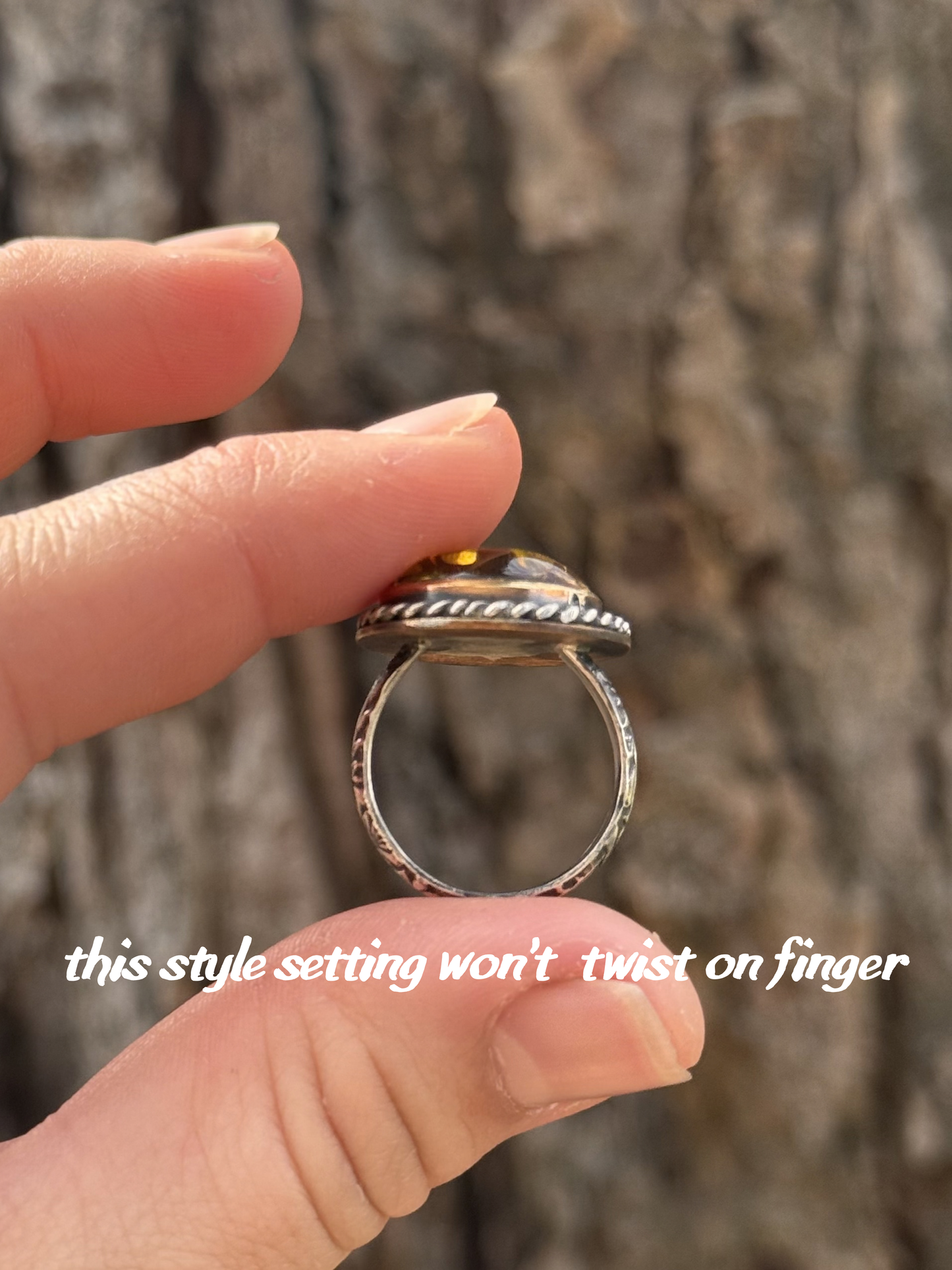 Silver Amber Ring~ size 7.5