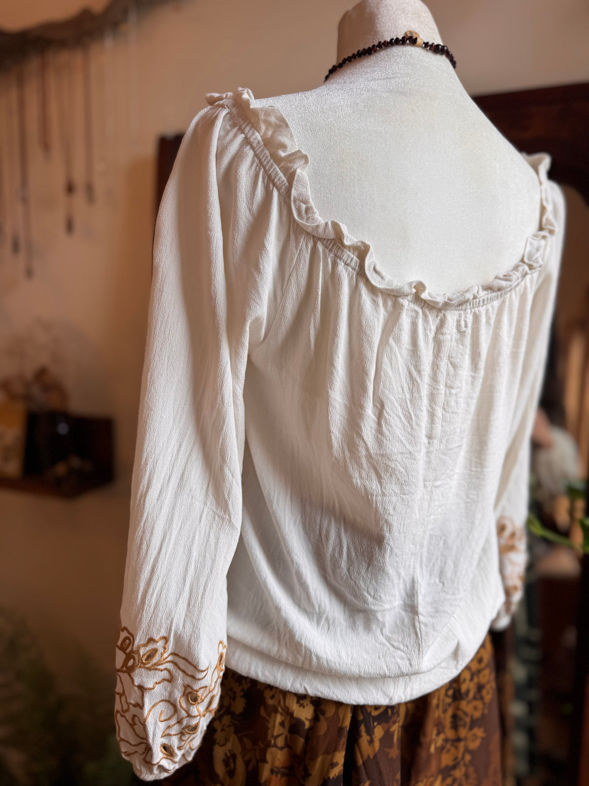 Size Small off shoulder embroidered hobbit top