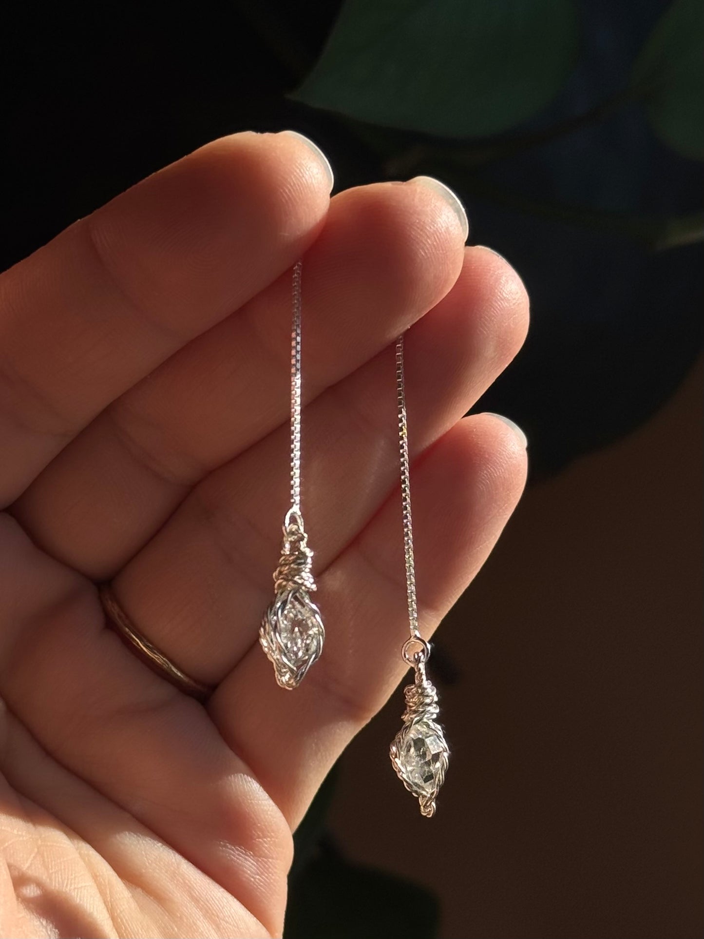 Petite Herkimer Diamond Threader Earrings ~ Sterling