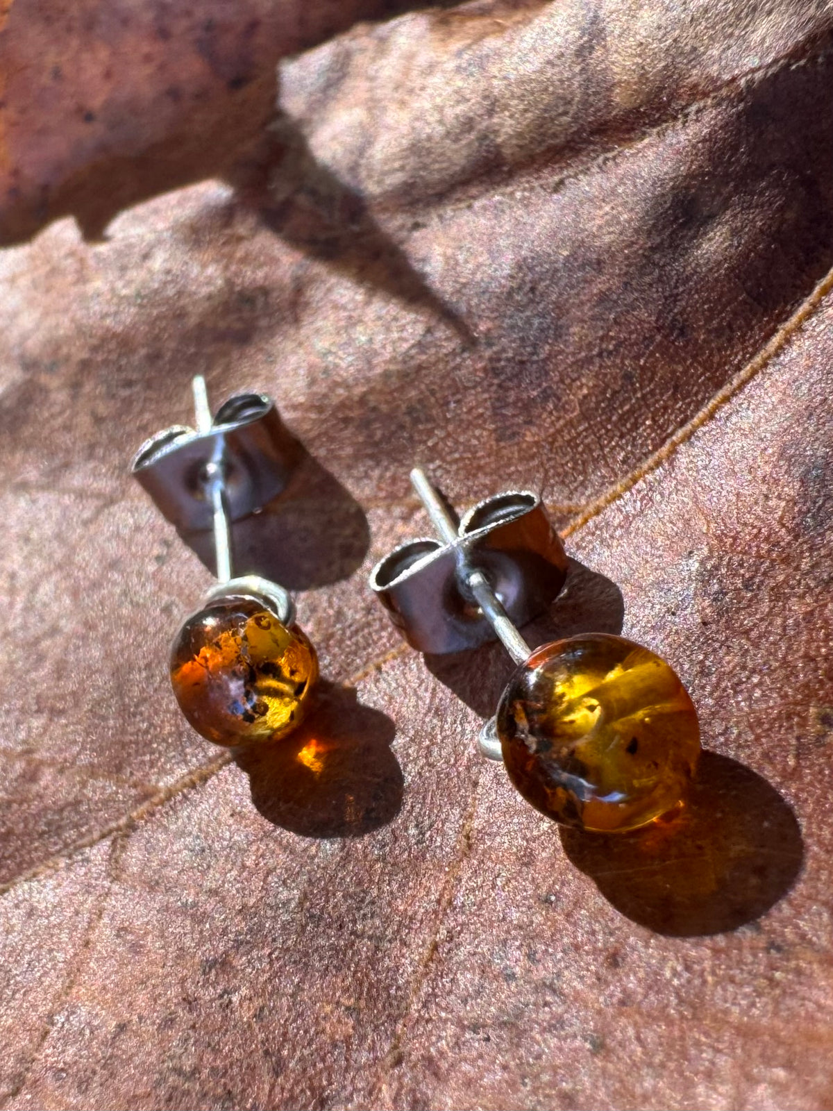 Baltic Amber Solid Sterling Silver Stud Earrings