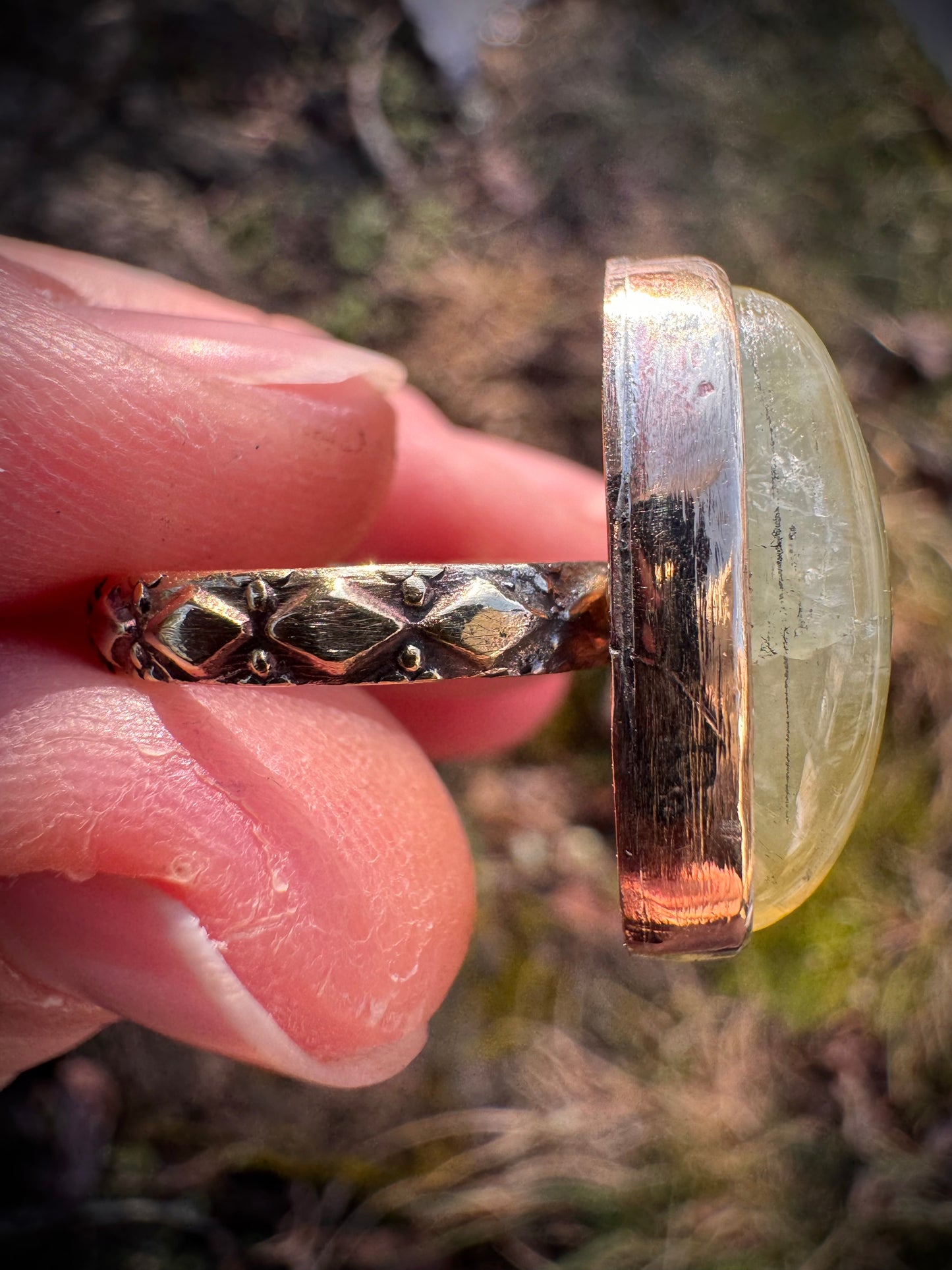 Brass Prehnite Ring ~size 7