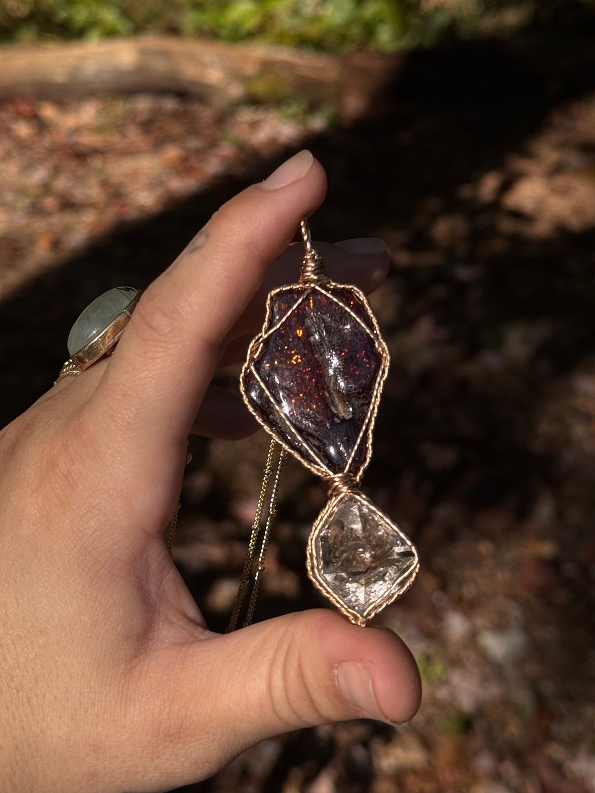 Golden Hour Freyja Medallion ~ Herkimer Diamond & Baltic Amber in 14k Gold