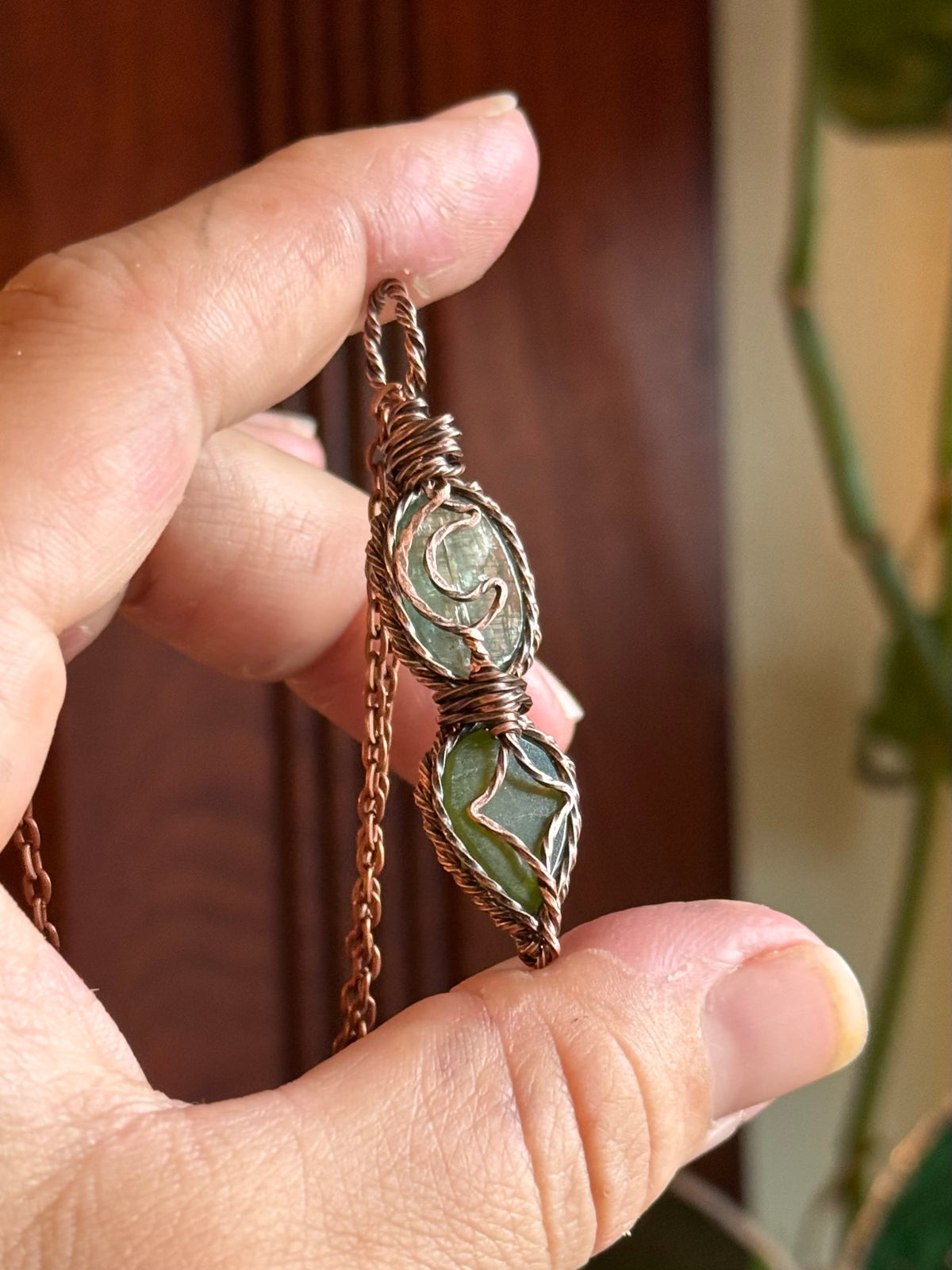 Kyanite & Vesuvianite Freyja Pendant with moon and star detail