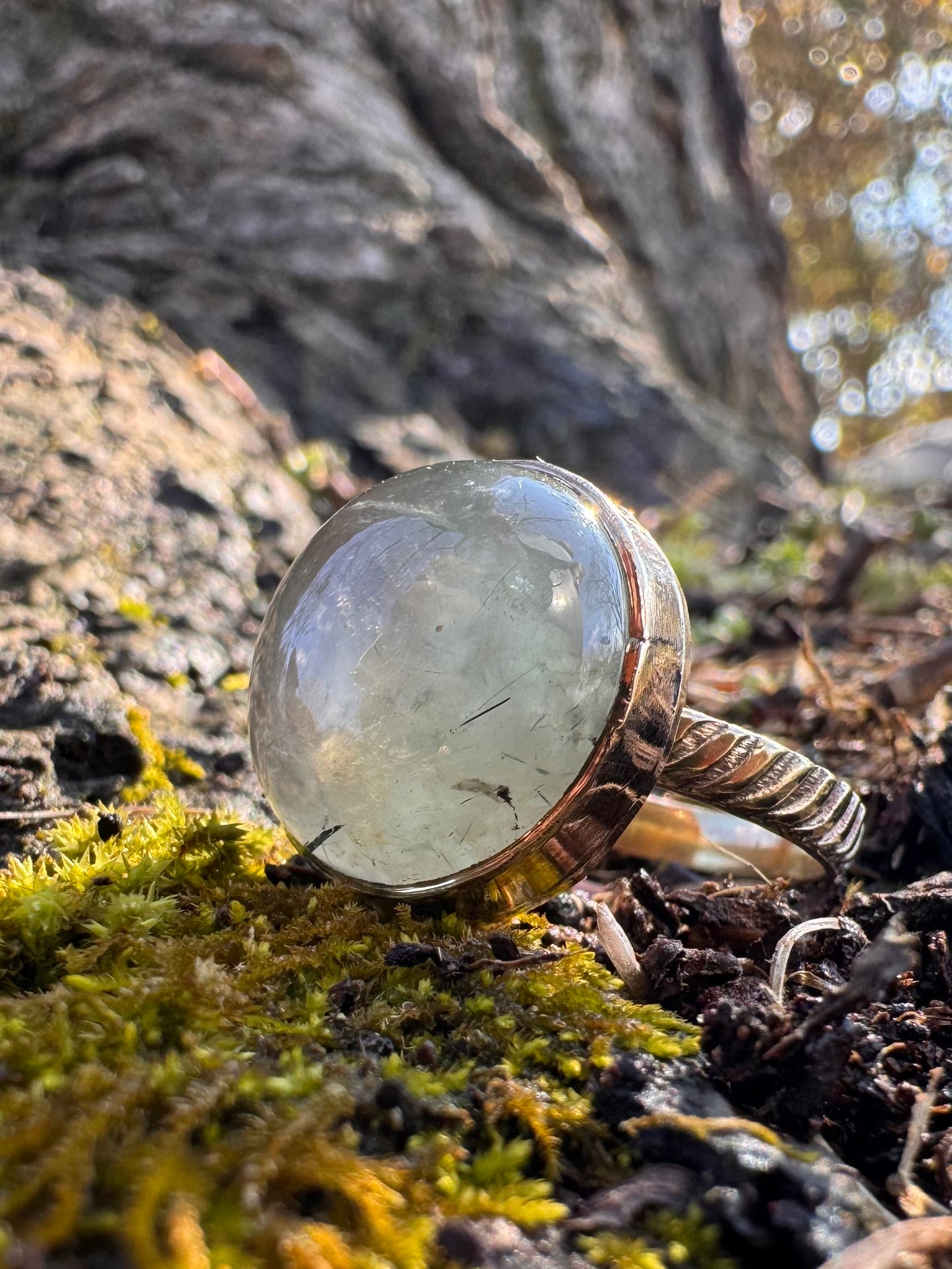 Brass Prehnite Ring ~size 8