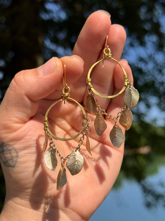 Upcycled leaf charm earrings