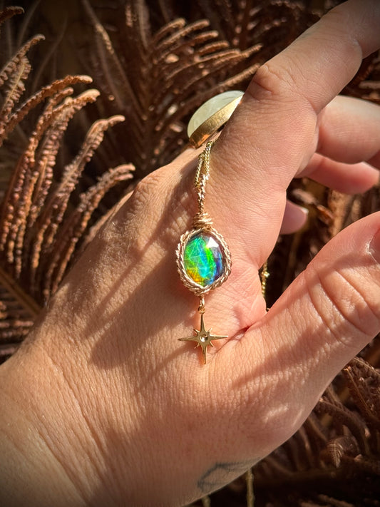 NEW Dark Aura Opal Starling necklace ~ 14k Gold