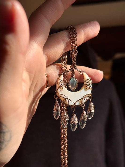 Half Moon Medallion ~ mother of pearl and labradorite