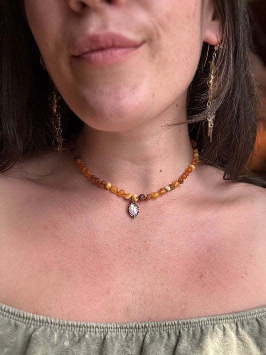 Moonstone and Calico Baltic Amber Choker