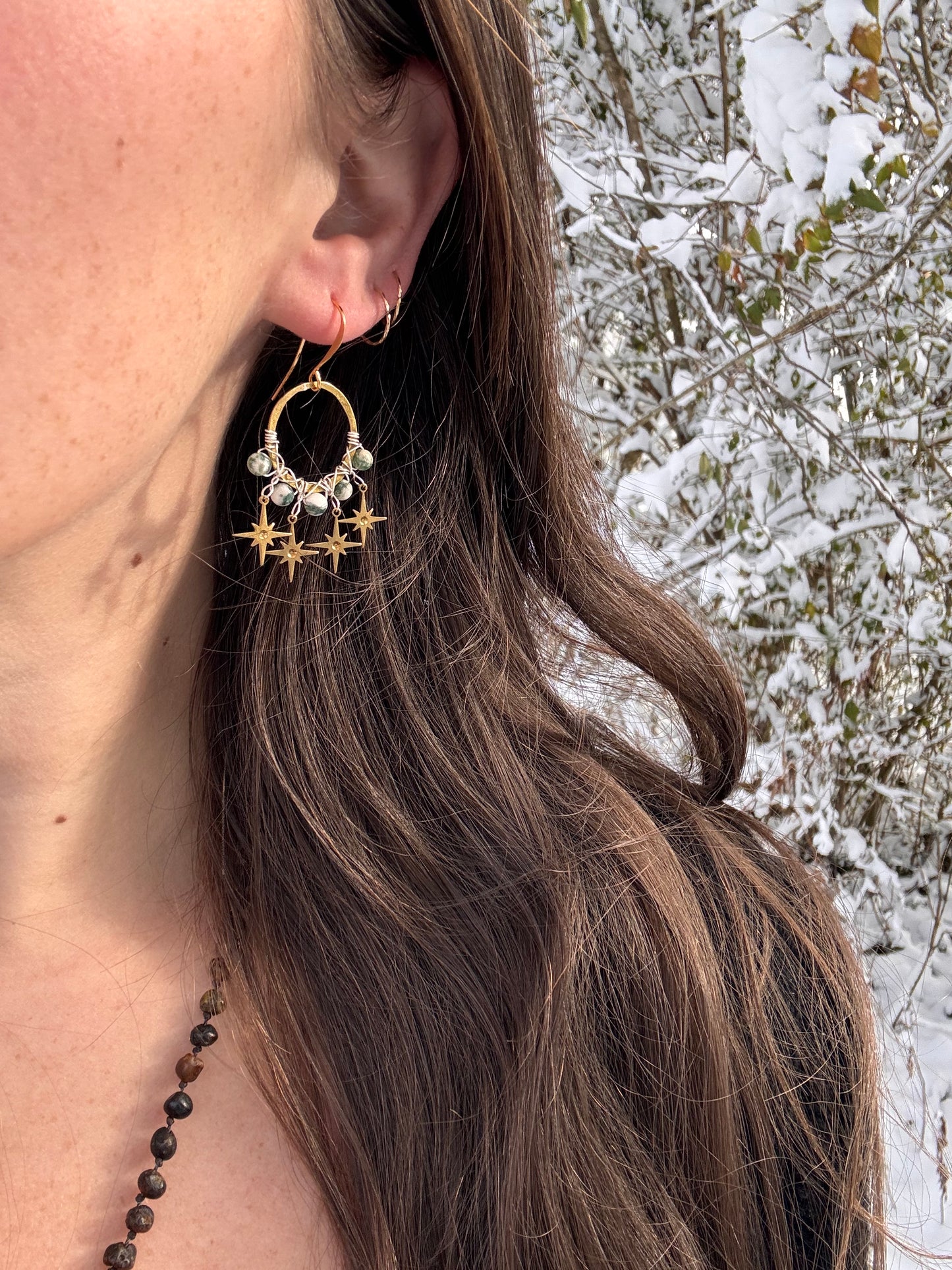 Solstice Hoop Earrings ~ moss agate