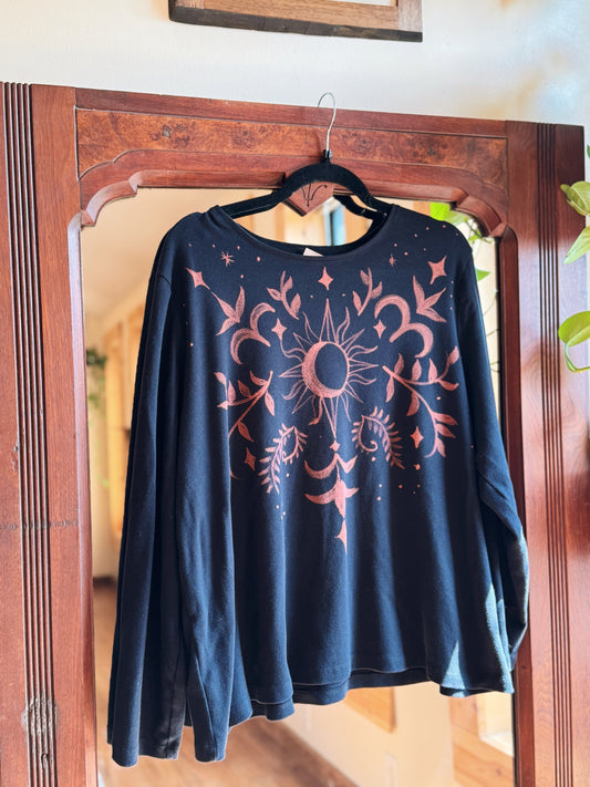 Sun & Moon Folk Handpainted Top
