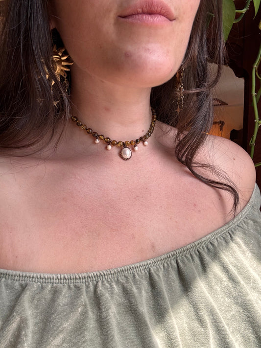 Amber Choker with Pearls