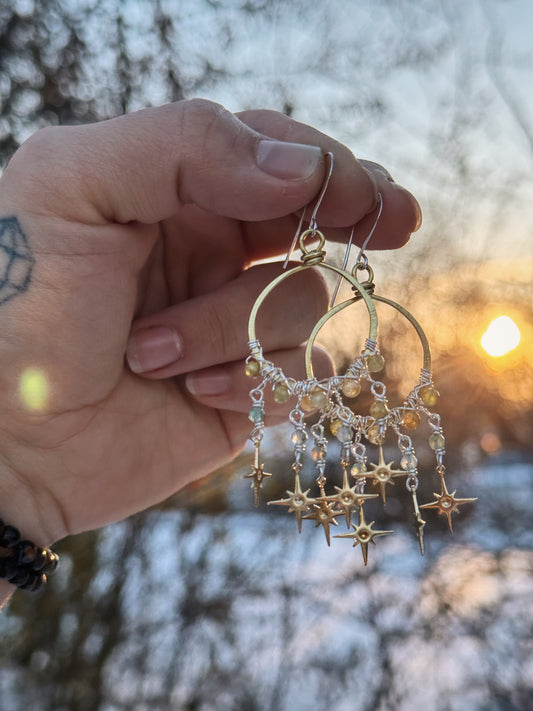 New Andromeda Earrings ~ Green Garnet and Moss Agate
