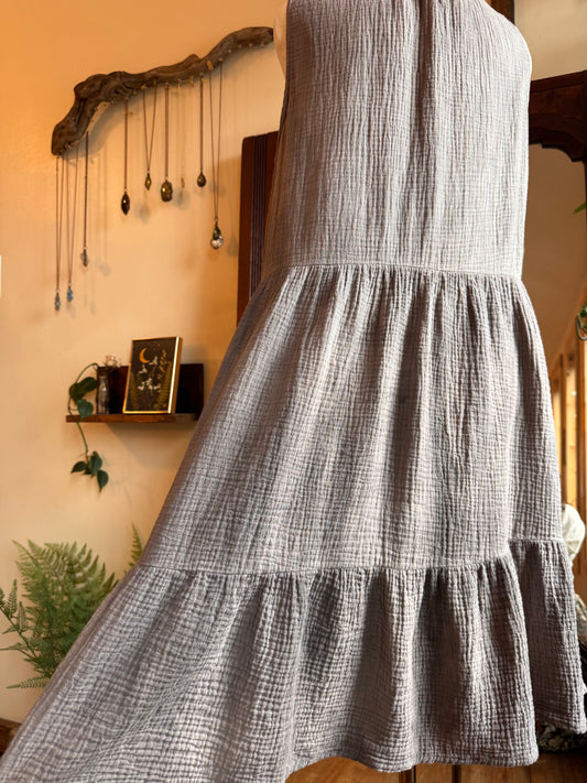 Eco Dye ~ Upcycled muslin dress with pockets size M