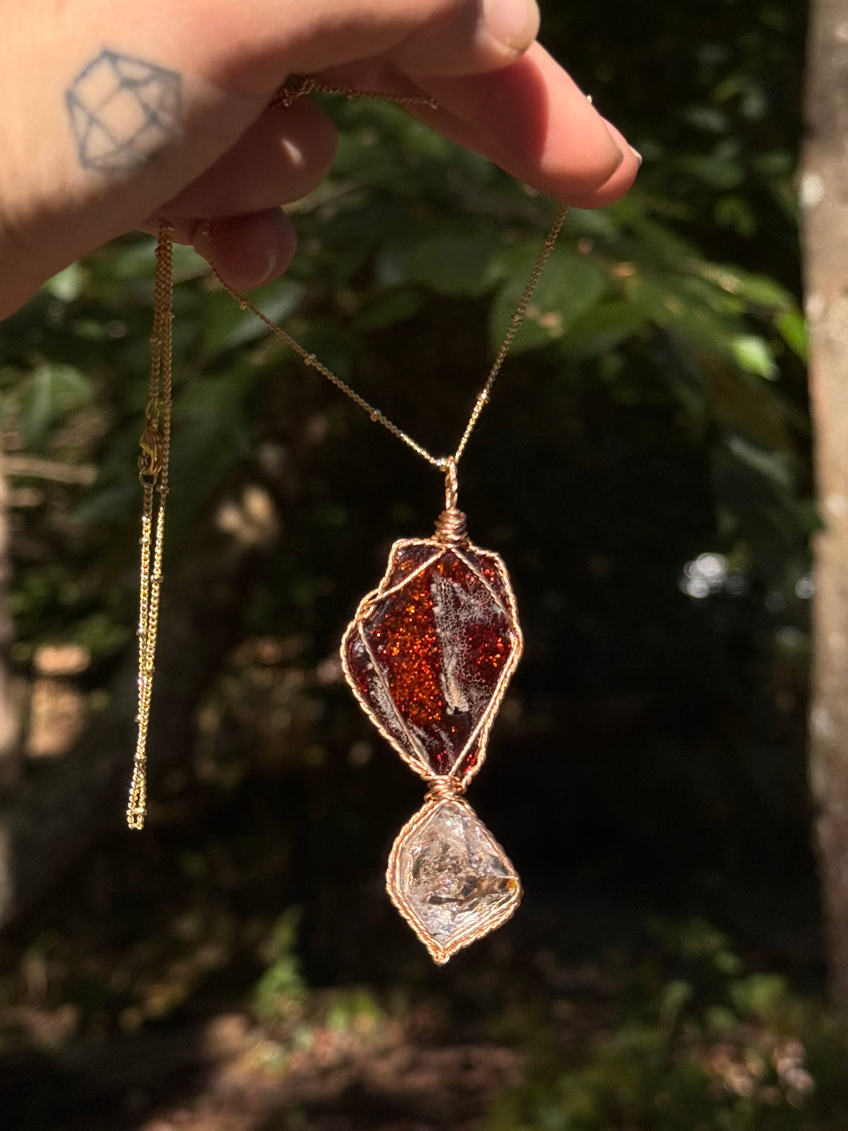 Golden Hour Freyja Medallion ~ Herkimer Diamond & Baltic Amber in 14k Gold