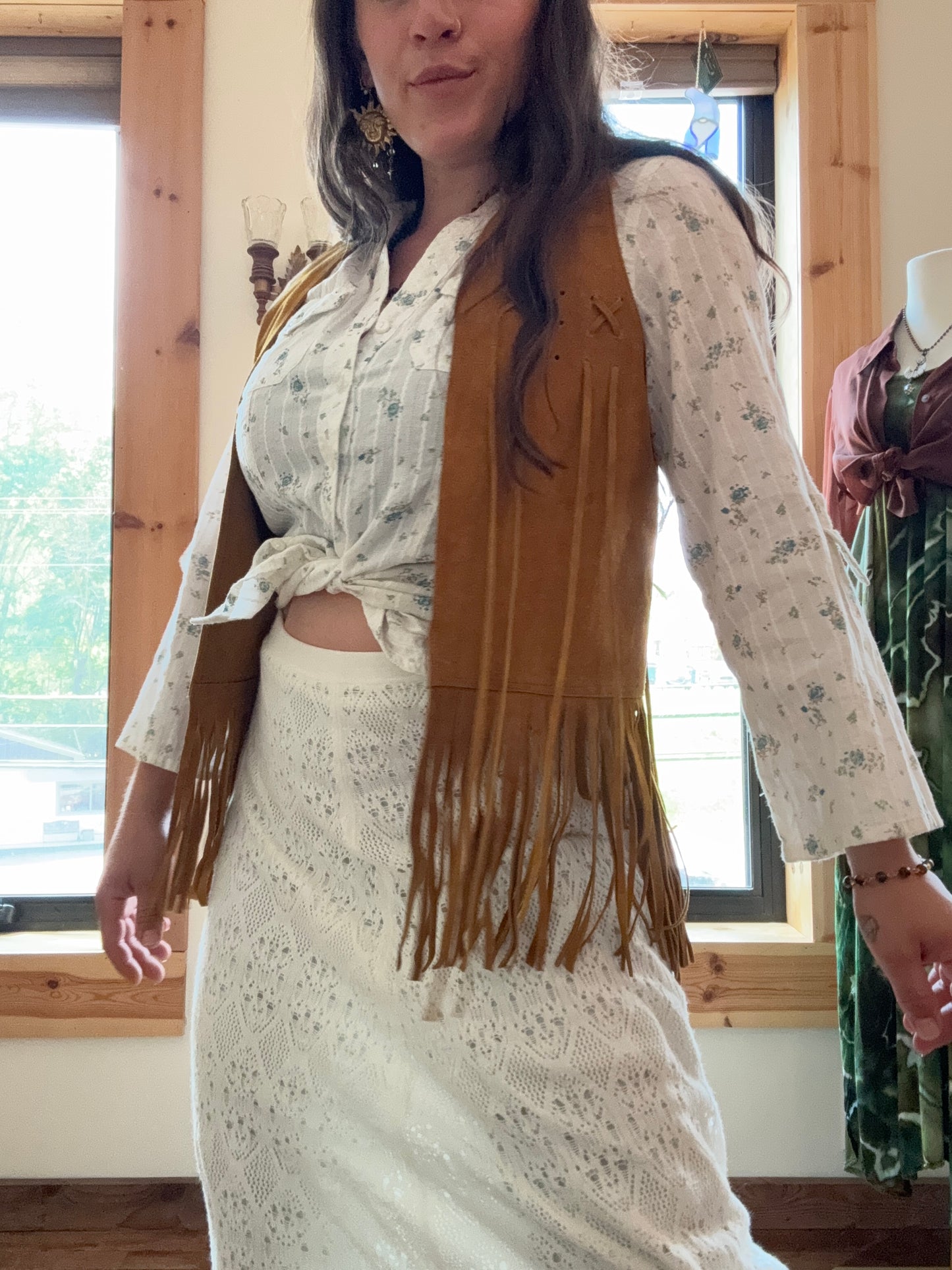 Size M genuine suede fringe vest
