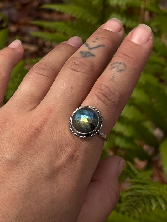 Faceted Labradorite Sterling Ring size 9