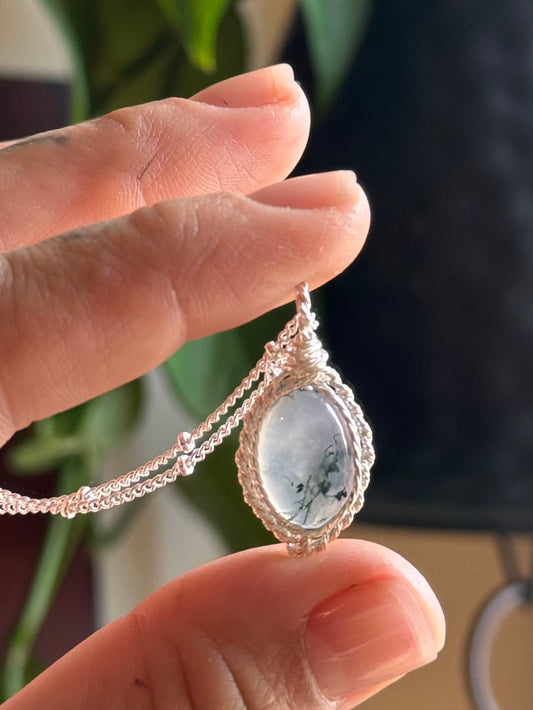 Sweet little silver moss agate 16” solid sterling chain PICK UP