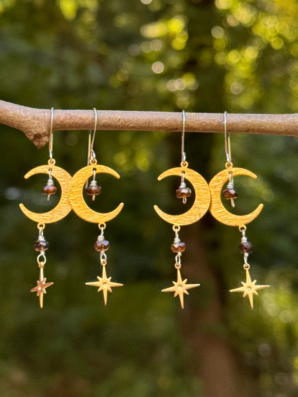 Stardust Moon Earrings ~ brown tourmaline