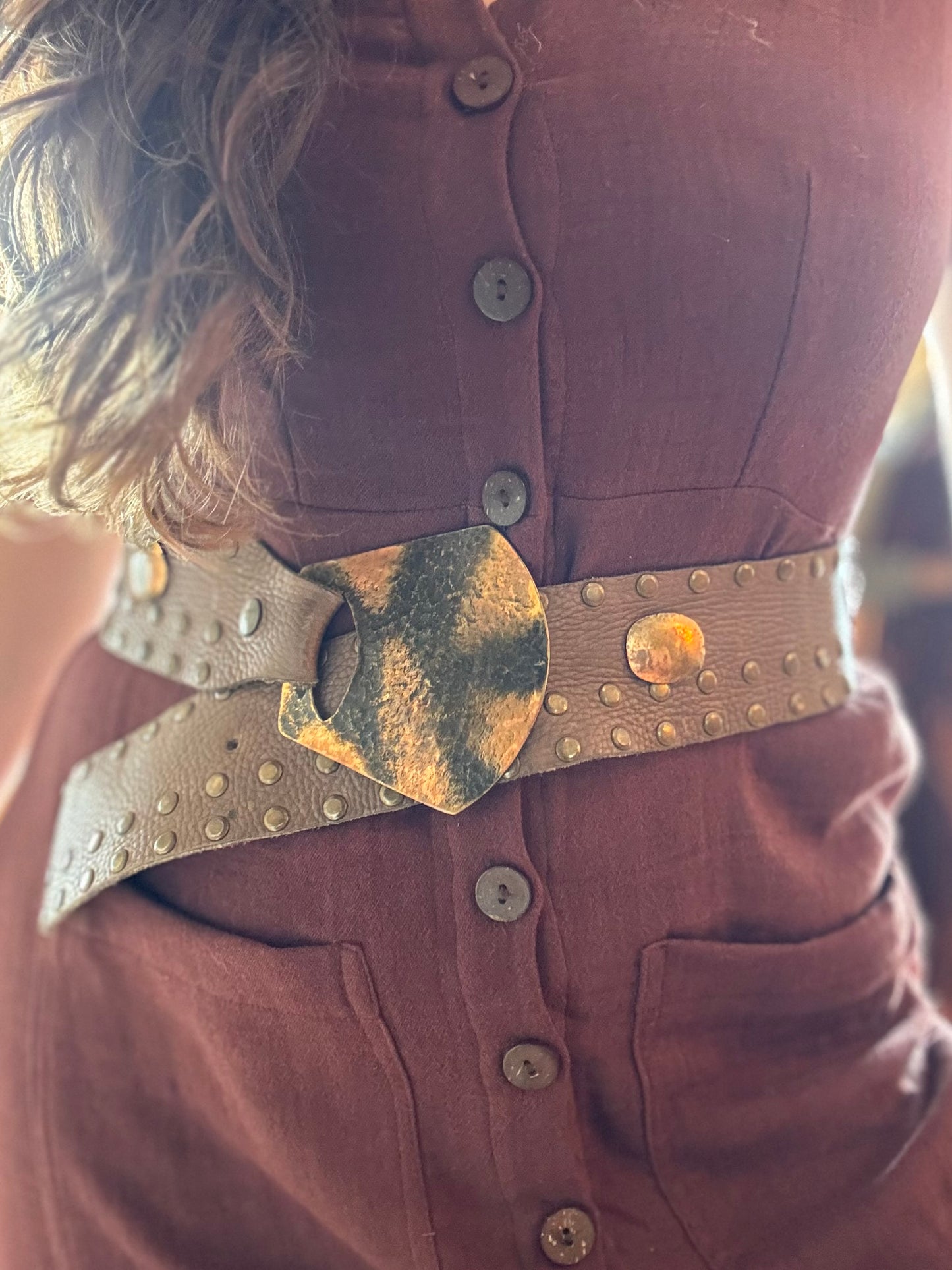 Size L Brass Studded leather belt