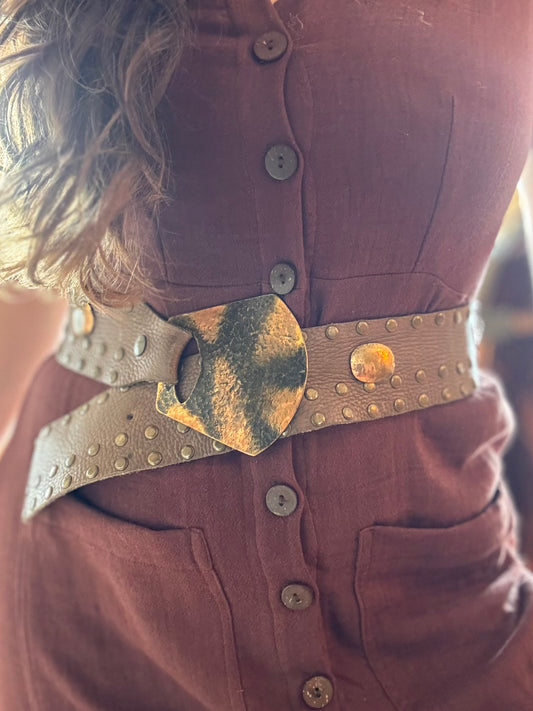 Size L Brass Studded leather belt
