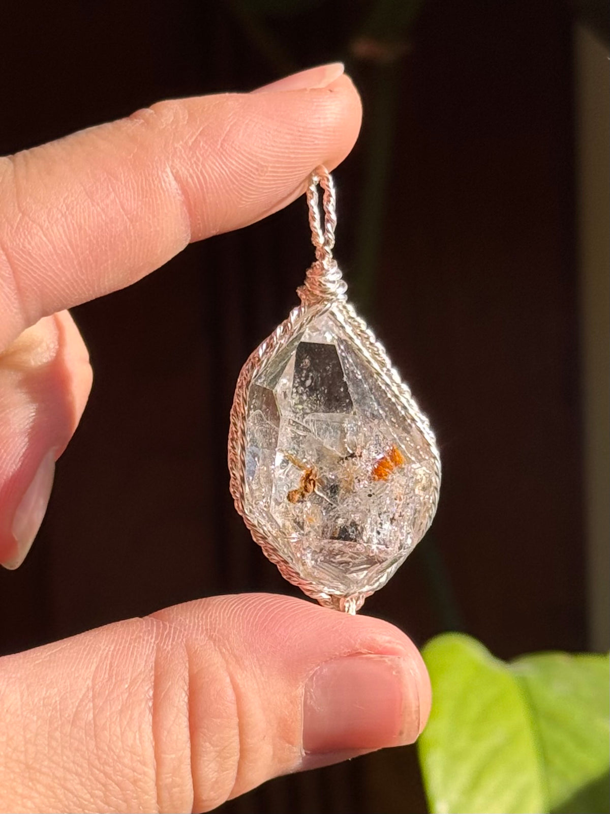 Middle Sterling Herkimer with 16” regular chain & 22” solid sterling silver chain upgrade