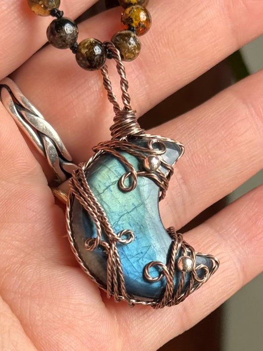 Labradorite Moon with lil sterling ball accents