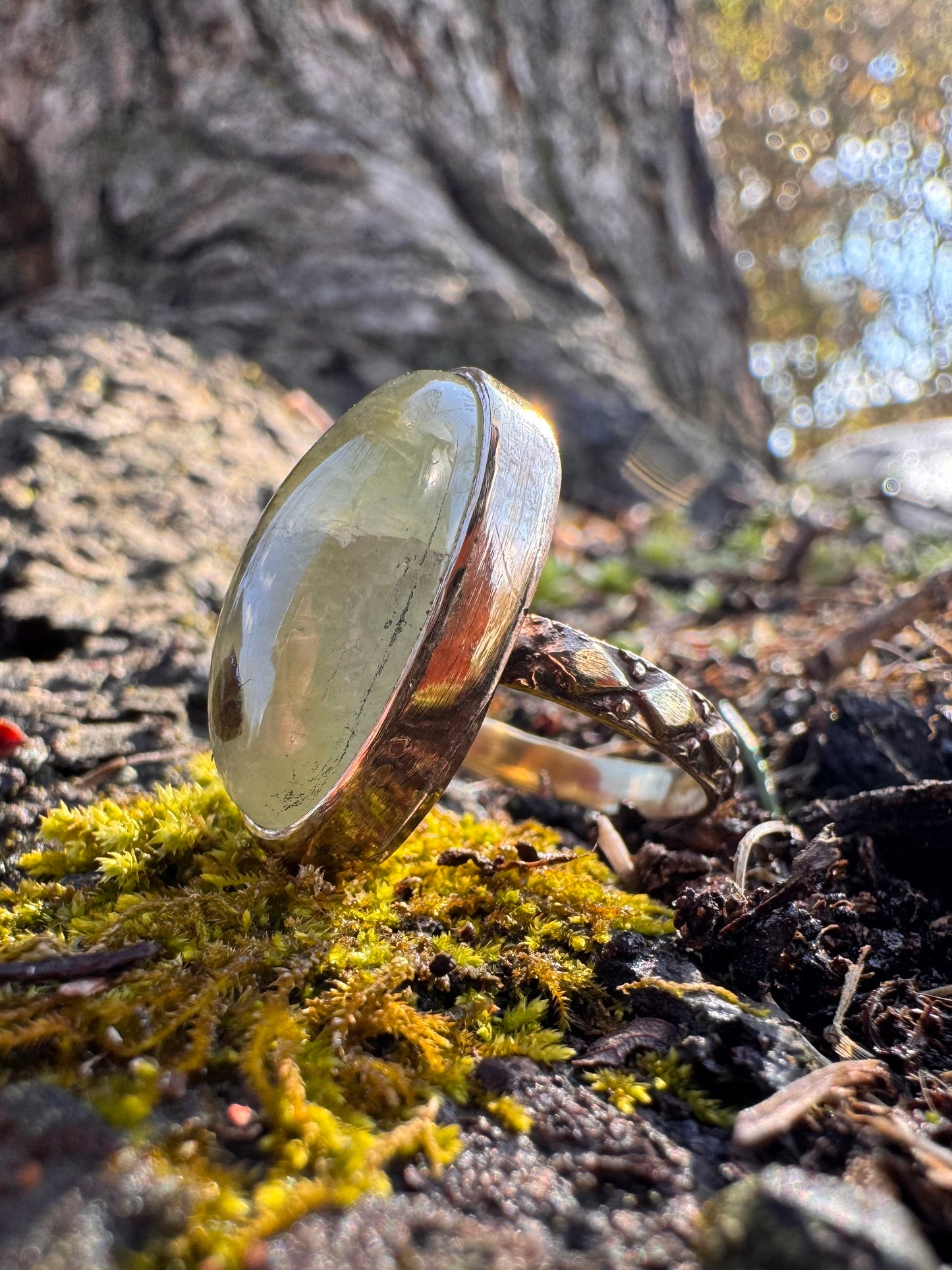 Brass Prehnite Ring ~size 7