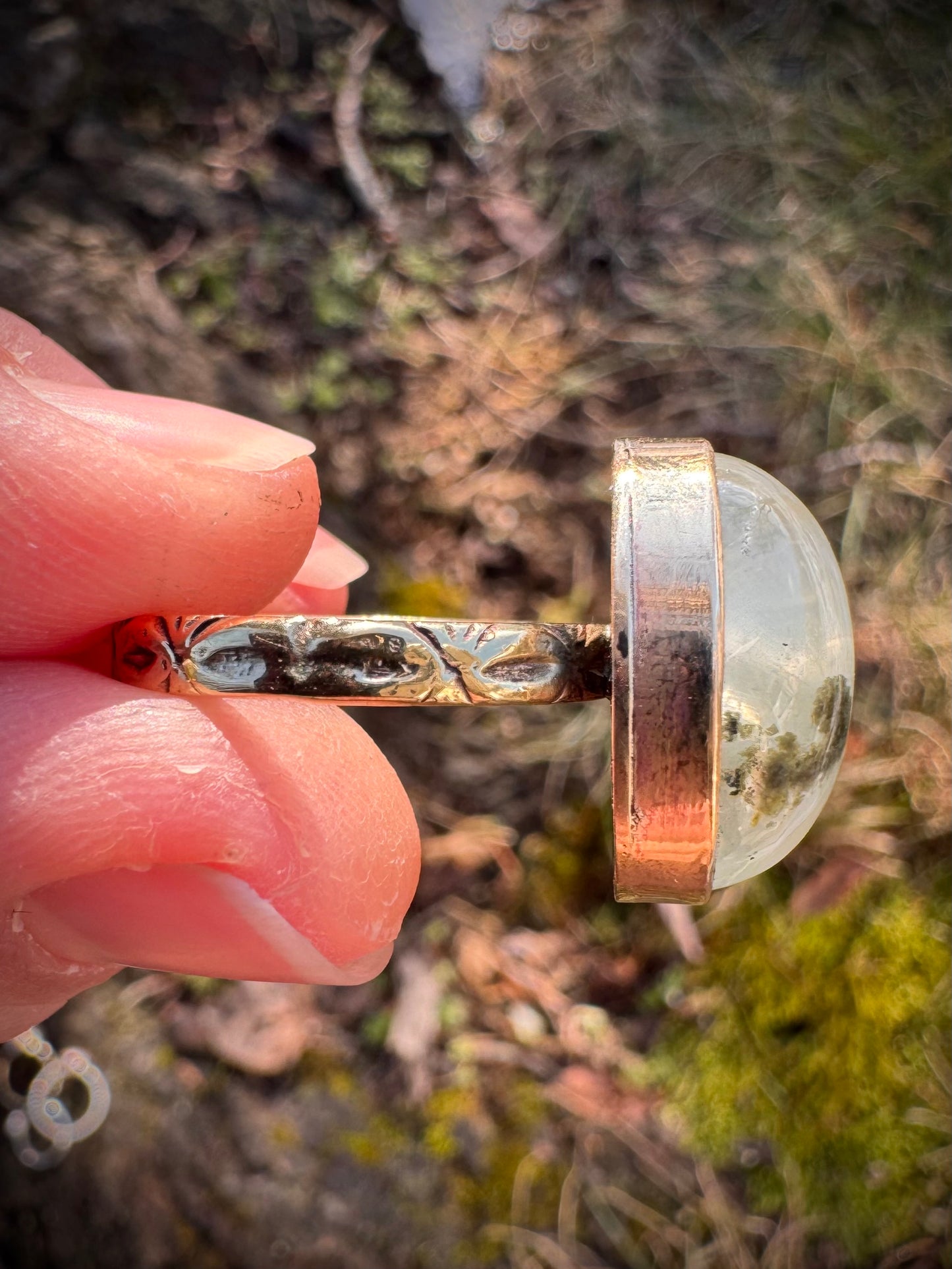 Brass Prehnite Ring ~size 8.5