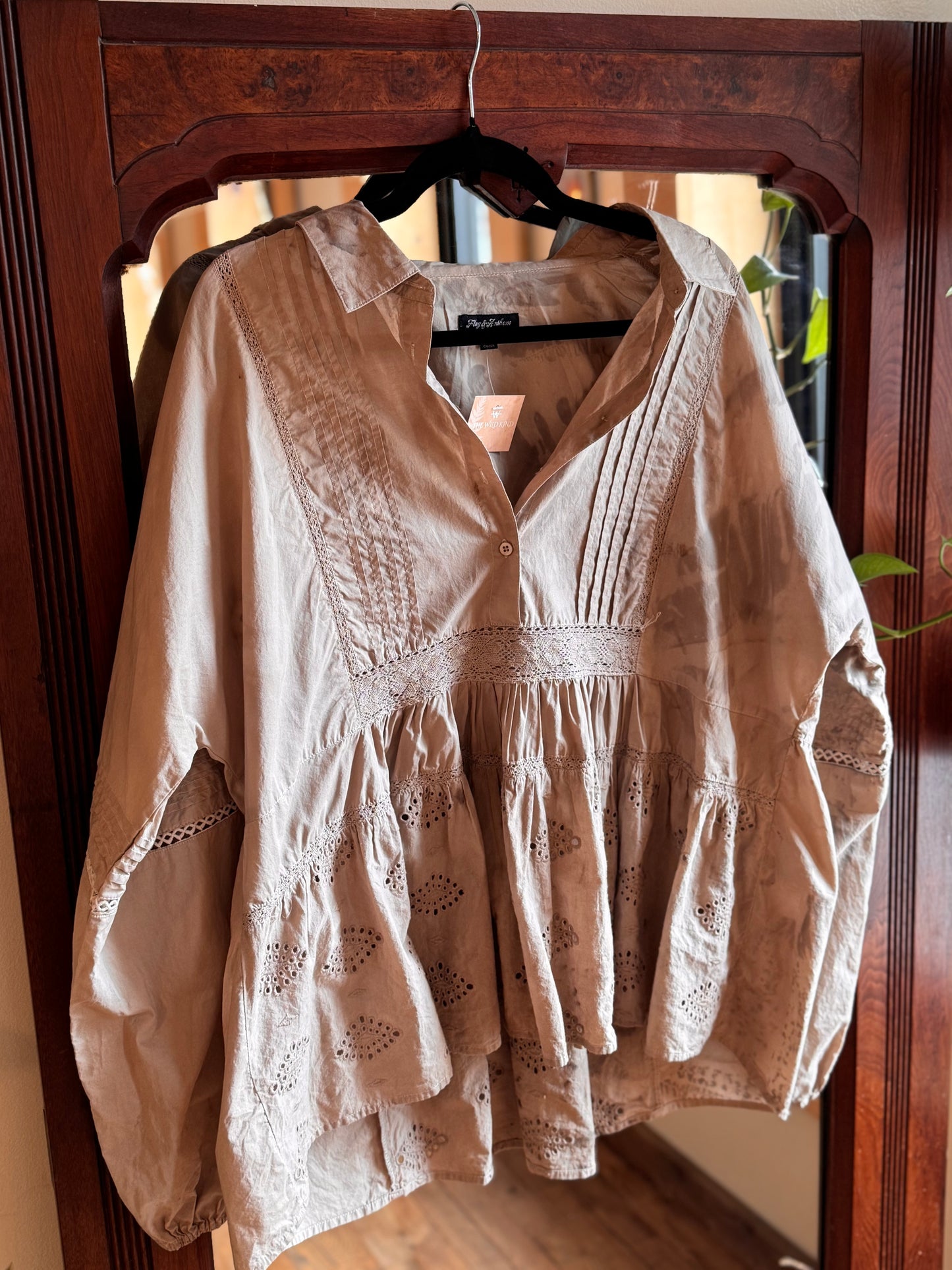 Eco Dye ~ embroidered peasant top size 3XL