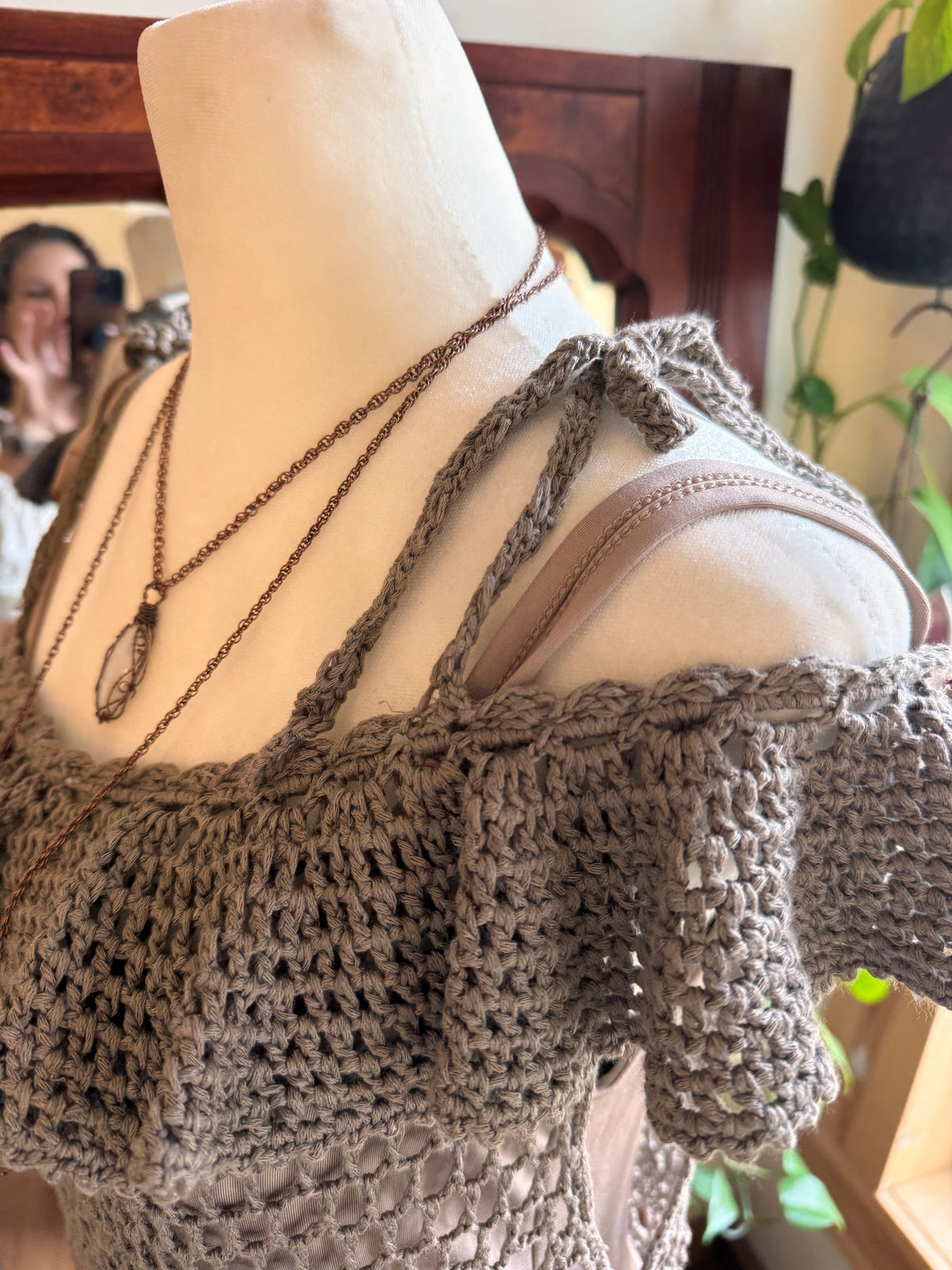 Size M/L rabbit hair brown knit off the shoulder dress