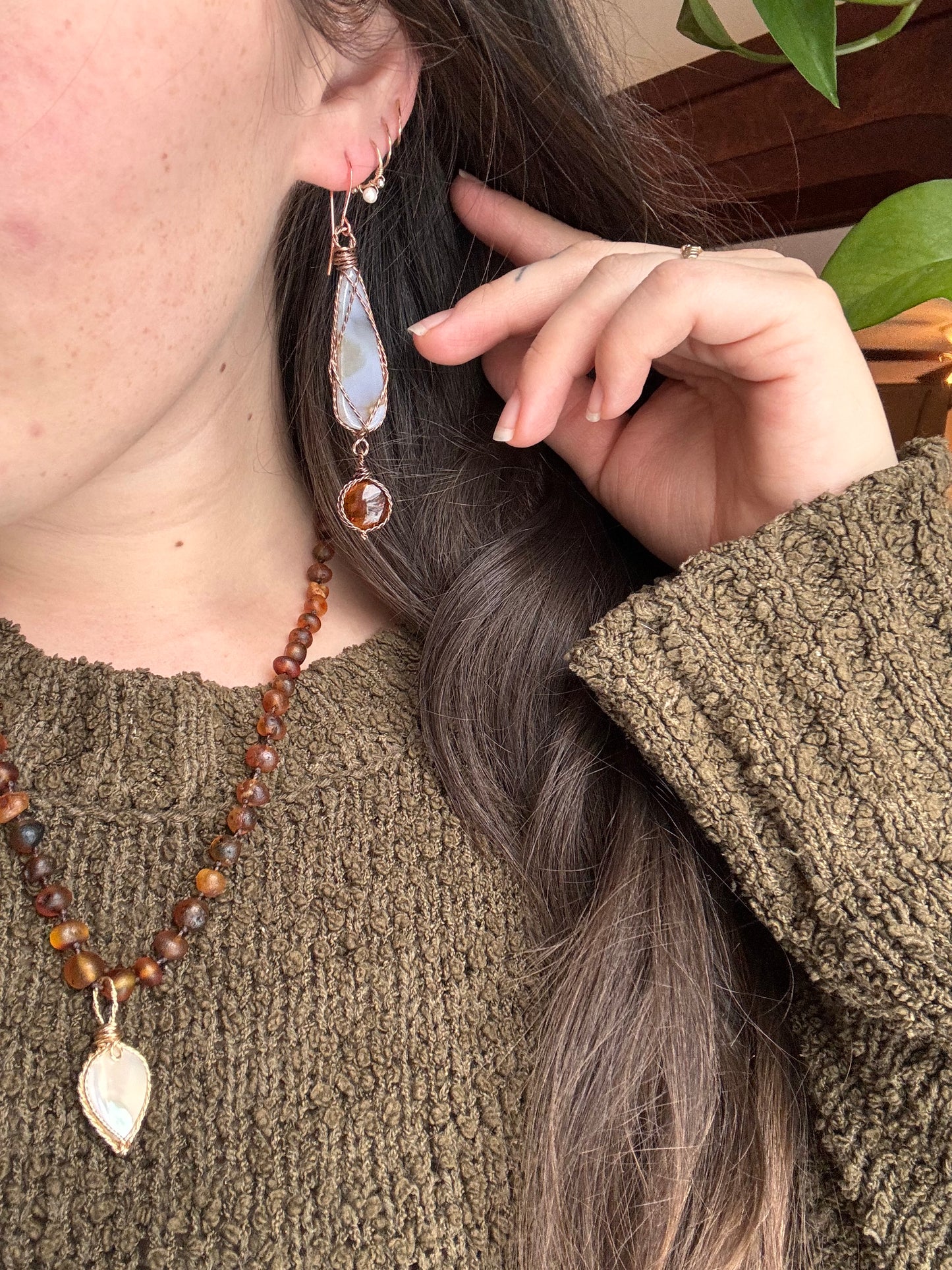 Montana agate and amber earrings