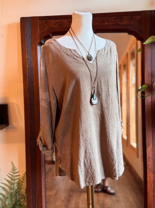 Eco Dye ~ Upcycled linen top size M-L
