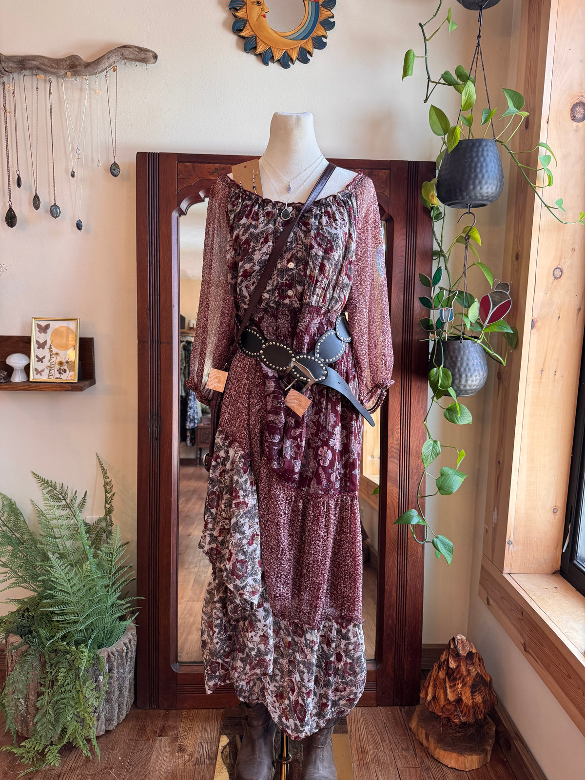 Size XL boho burgundy dress