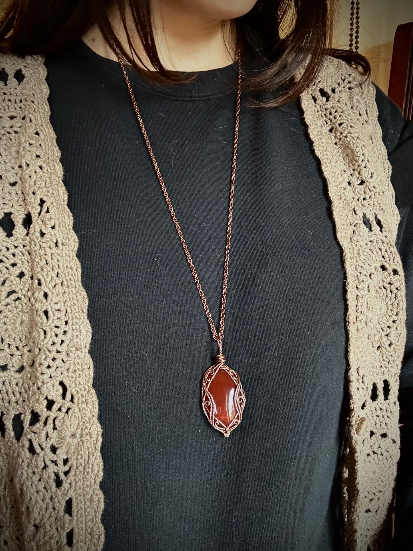 Orange Chalcedony Druid in copper