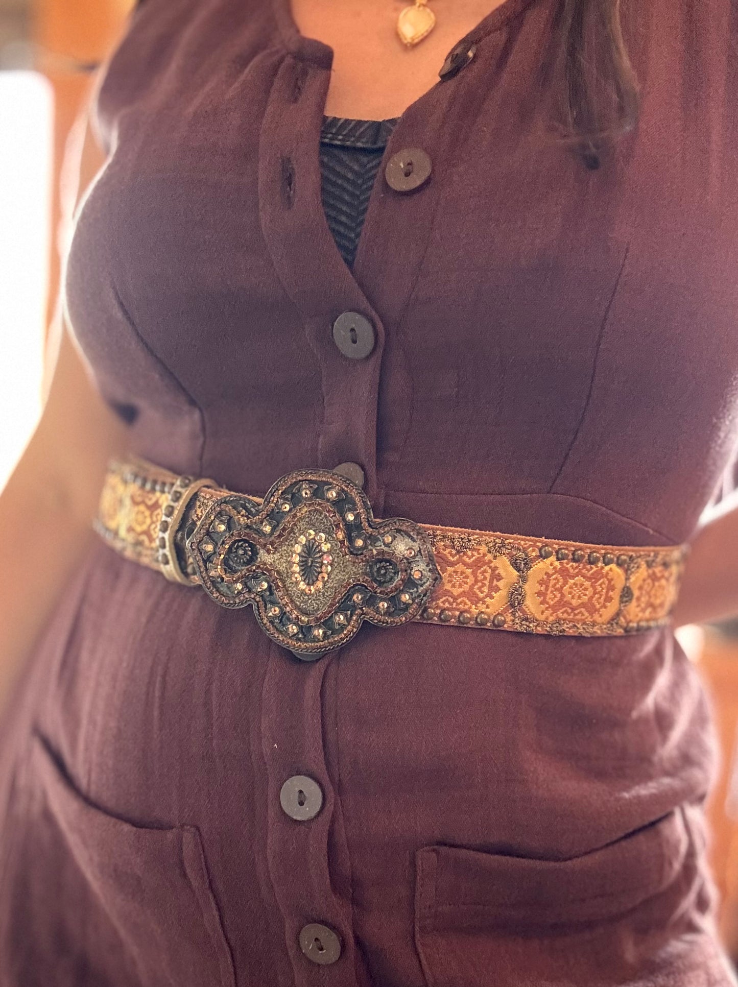 Size XL Boho silk and stud belt
