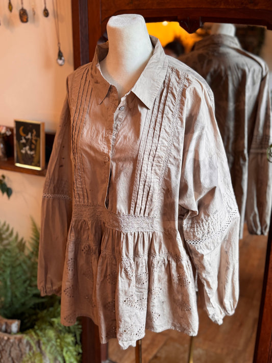 Eco Dye ~ embroidered peasant top size 3XL
