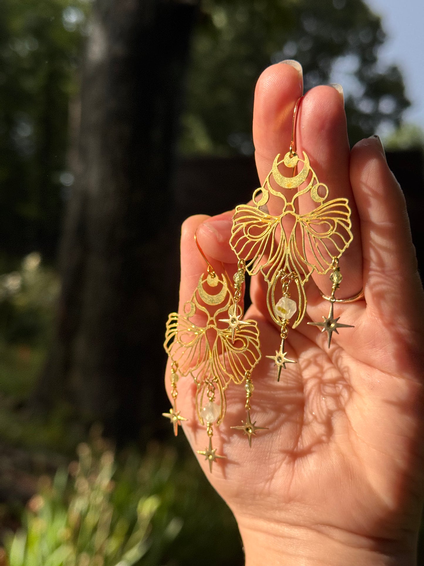 Lightweight Brass Luna Moth Earrings ~ multi gem options
