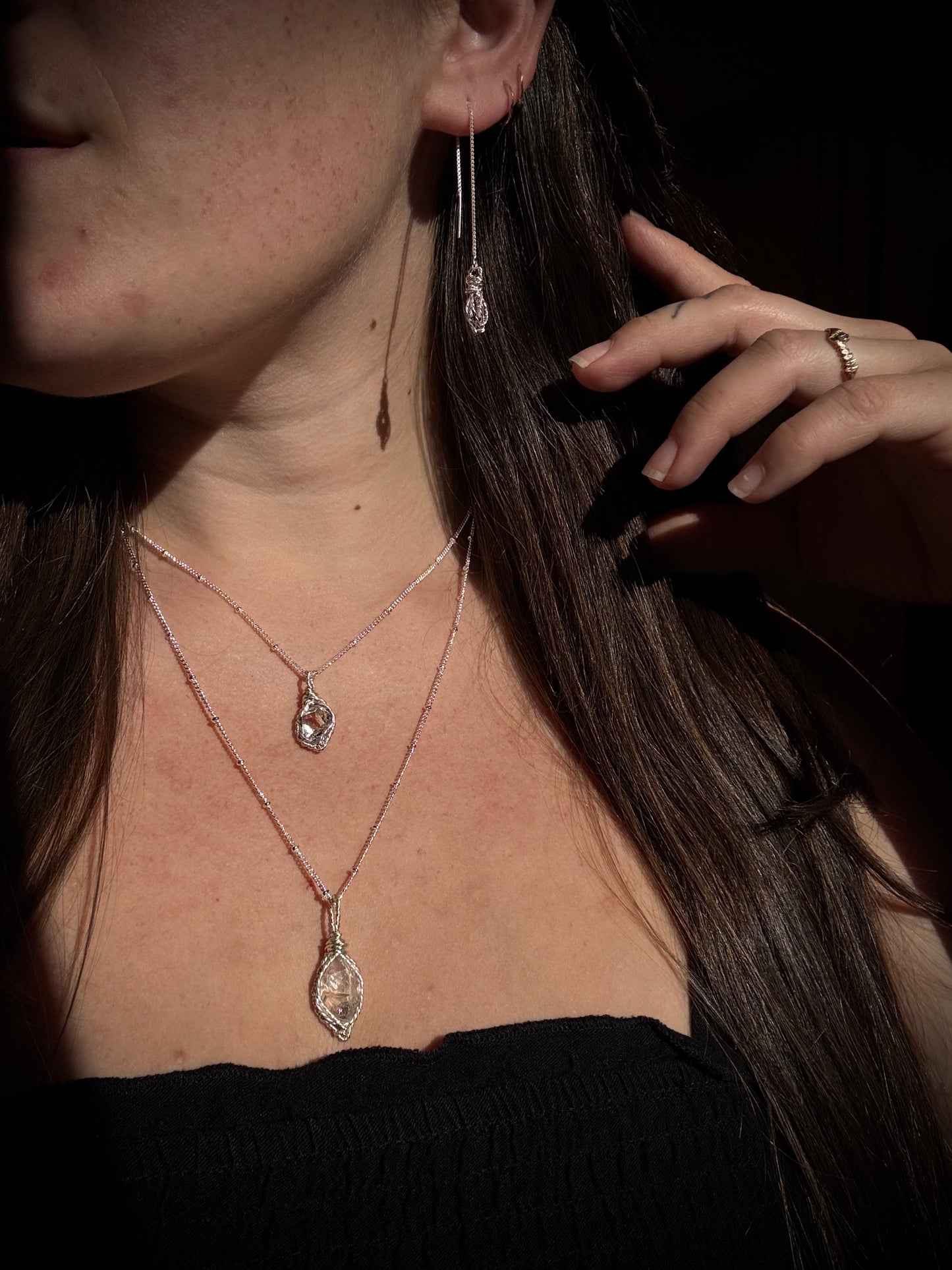 Petite Herkimer Diamond Threader Earrings ~ Sterling