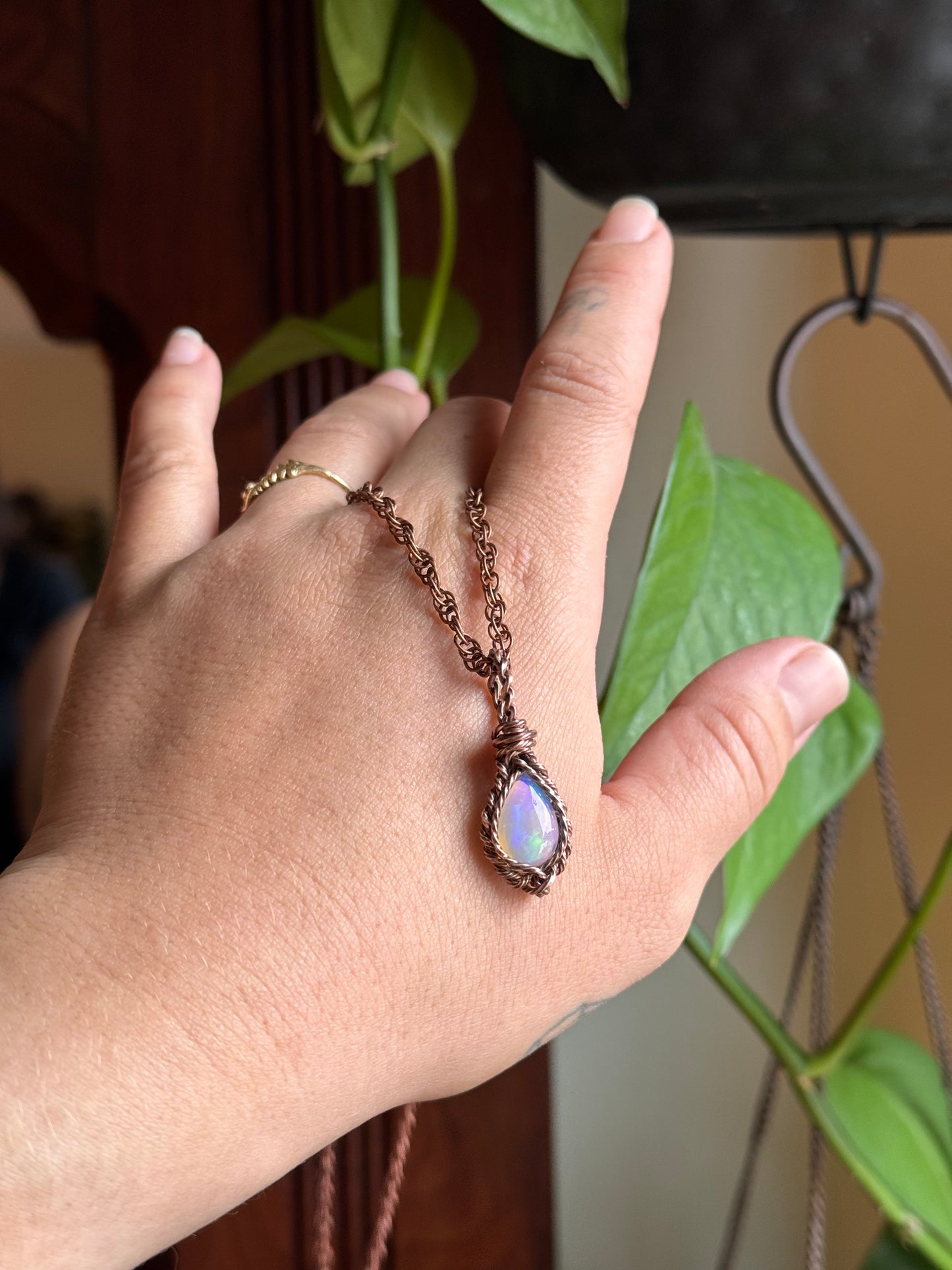 Genuine Opal Teardrop in copper