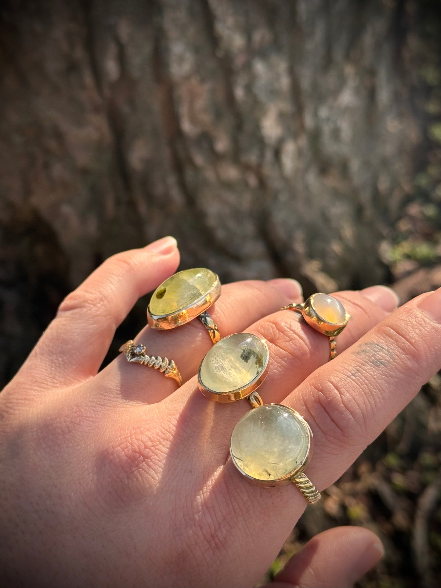 Brass Prehnite Ring ~size 8