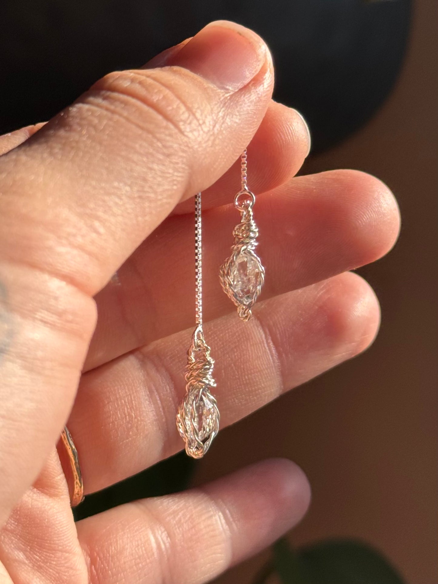 Petite Herkimer Diamond Threader Earrings ~ Sterling