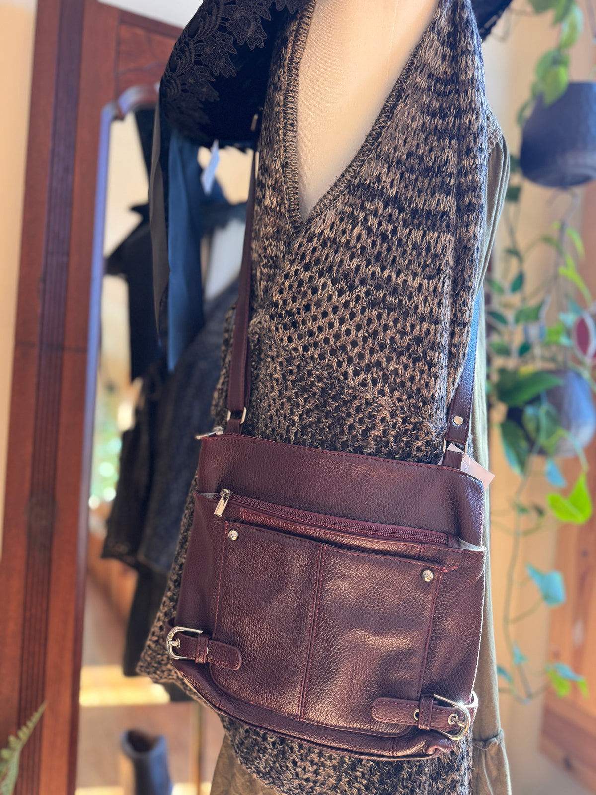 Burgundy cross body bag